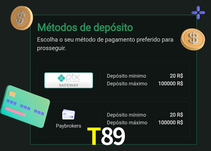 O cassino T89 oferece uma grande variedade de métodos de pagamento